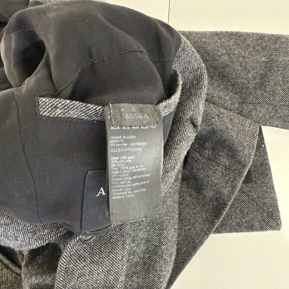 Allsaints Mens Crane Blazer Wool Blend Gray Jacket Italian Cloth - Size 36 - Picture 8 of 10